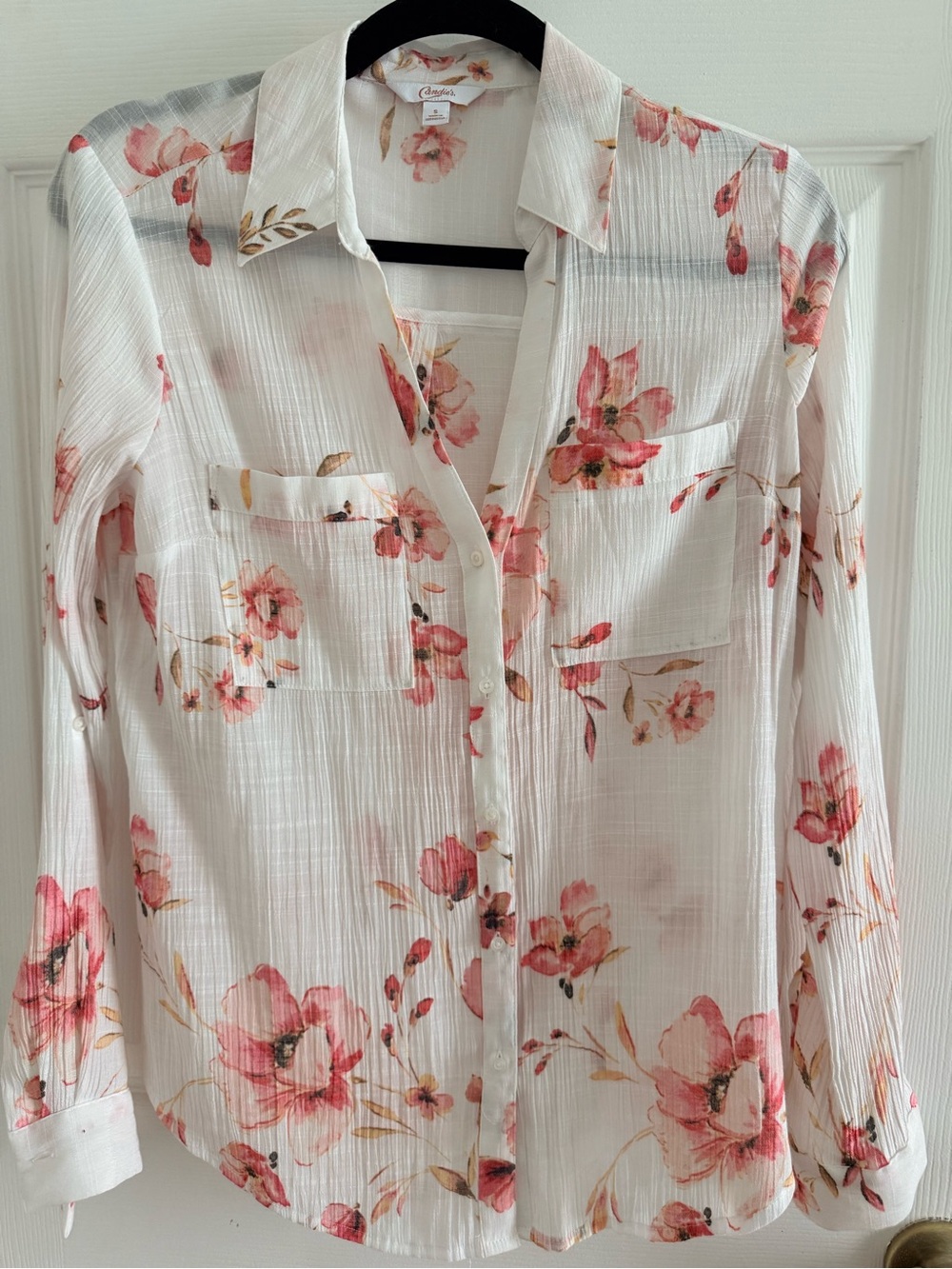 Candie's White Button-Down Shirt with Pink Floral Print